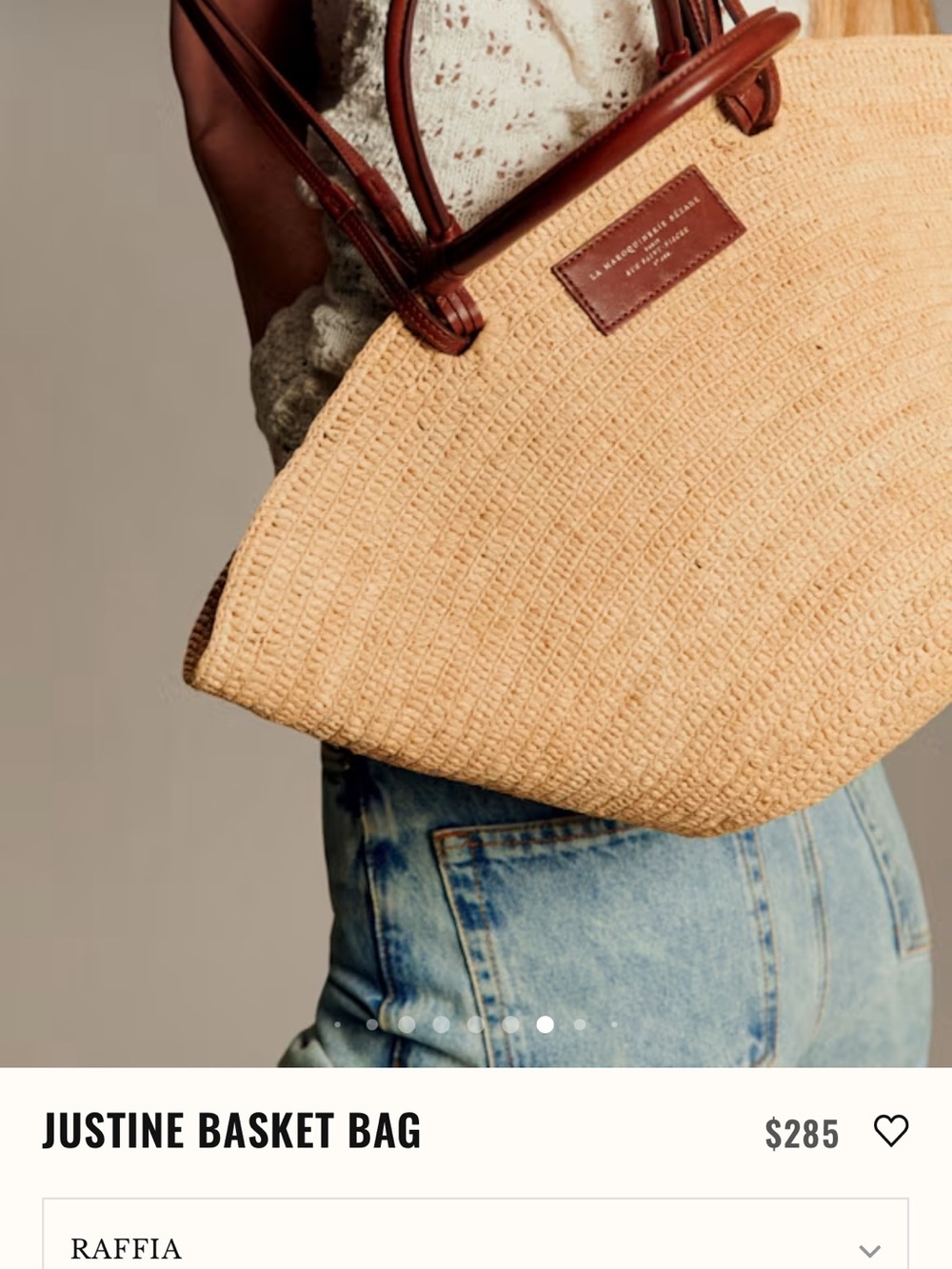 Sezane Justine Basket Bag - Straw Tote with Brown Leather Handles - Picture 10 of 12